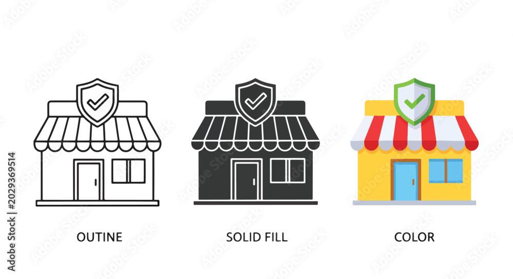 Naklejka premium Verified shop store icons in variations - logo icons vector set. Blue, Black and white icons