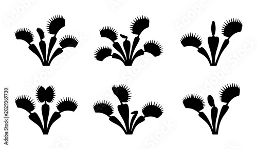 Venus Flytrap Vector Icons, Carnivorous Plant Silhouettes, Botanical Outline Graphics, Insectivorous Flora Set