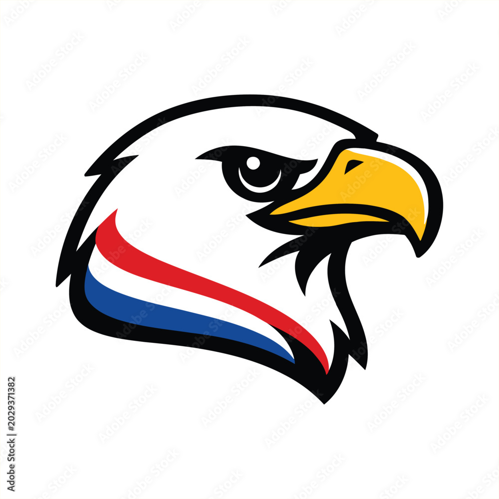 Obraz premium A close-up illustration of an eagle's head with a patriotic stripe