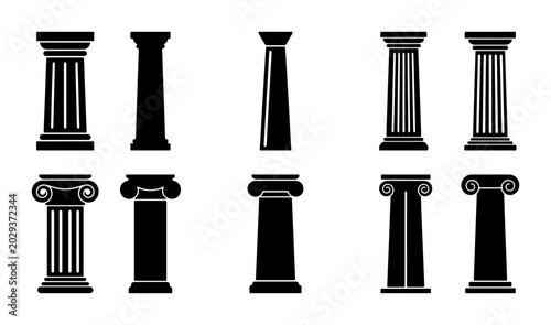 Classical Columns Set, Ancient Greek Roman Architecture Elements, Architectural Pillar Icons