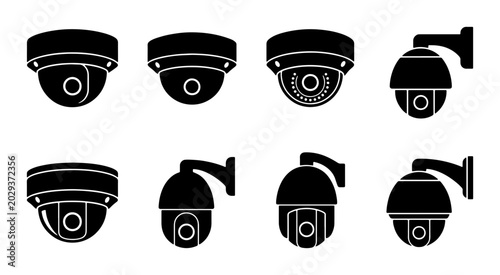 Foto Security Camera Icons, Surveillance System Vector Graphics, CCTV Equipment Set