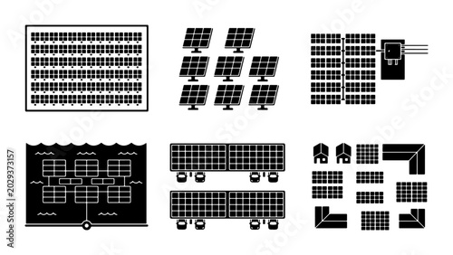 Fotografía Solar Panel Icons Set, Renewable Energy Graphics, Clean Power Vector Elements, G