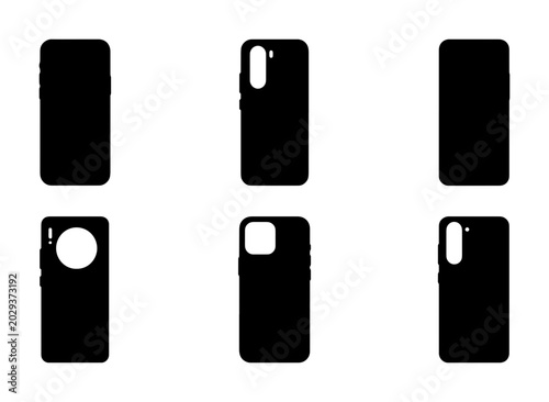 Smartphone Case Silhouettes, Mobile Phone Covers, Device Protection Mockups, Vector Icons