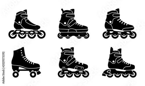 Inline Skates Set, Rollerblades Collection, Aggressive Skates, Speed Skates, Quad Skates, Vector Icons