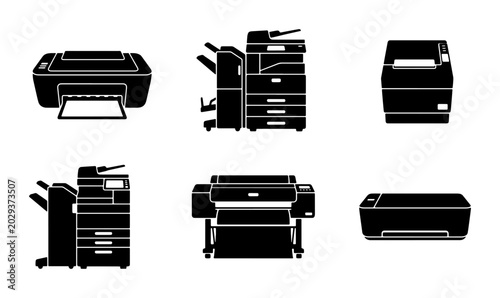 Bild auf Leinwand Office Printer Icons, Copier Machine Vector Set, Digital Printing Equipment Coll