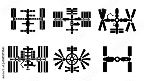 Tableau sur toile Space Station Icons, Orbital Outpost Vector Graphics, Cosmic Habitat Symbols, In