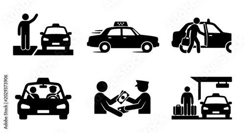 Obraz na płótnie Taxi Service Icons Set, Transportation Vector Graphics, City Cab Pictograms, Rid