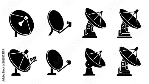 Bild auf Leinwand Satellite Dish Icons Set, Communication Antenna Vector Graphics, Signal Receiver