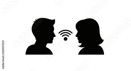 Bild auf Leinwand Silhouettes of people communicating wirelessly.