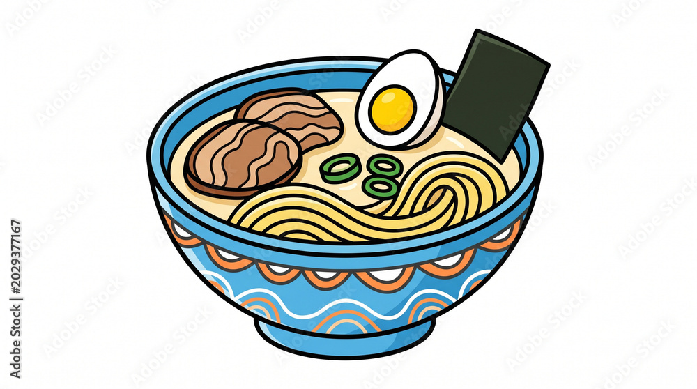 Fototapeta premium Flat Vector Illustration Bowl of Ramen Noodles Single Subject White Background PNG