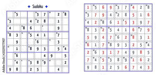 Sudoku puzzle grid with numbers filled in for solving concepts  
