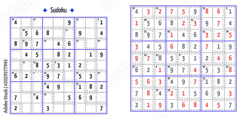 Sudoku puzzle grid with numbers and highlighted solutions on paper  