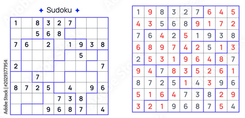 Sudoku Jigsaw puzzle grid with numbers in various stages of completion  
