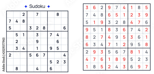 Classic medium sudoku puzzle with numbers filled and empty spaces  