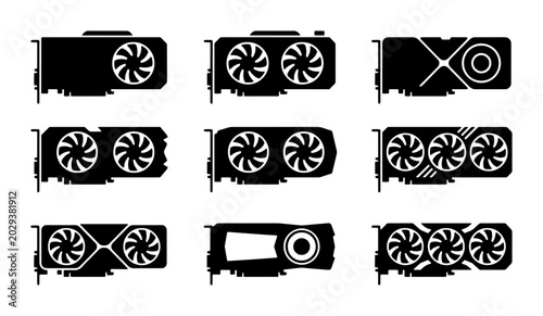 Принти на полотні Modern Graphics Card Icons, Computer Hardware Vector Set, Gaming GPU Components