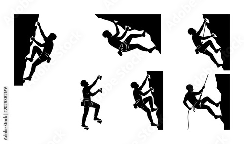 Rock Climbing Silhouettes: Dynamic Poses, Outdoor Adventure, Extreme Sports Vector Set