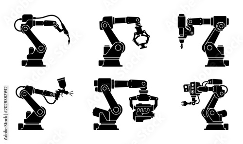 Bild auf Leinwand Industrial Robotic Arms Set, Automated Manufacturing Equipment, Precision Machin