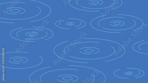 Minimalist abstract blue background featuring realistic water ripple circles and raindrop impacts. Clean editable vector EPS for serene nature-themed banners, spa decors, and seasonal designs. Blue .