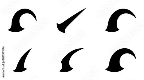 Konstfotografi Black Abstract Horn Shapes, Curved Icons, Stylized Animal Elements, Vector Set