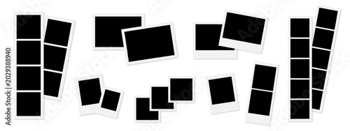 Quadro em tela Collection of realistic blank instant photo frames and vintage film strips isolated on transparent background