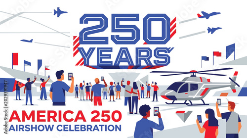 America 250 Airshow Celebration with Helicopter and Crowd.