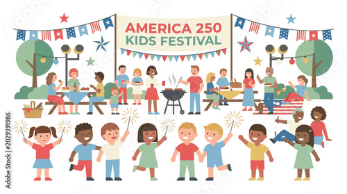 Children Enjoying America 250 Kids Festival Celebration.