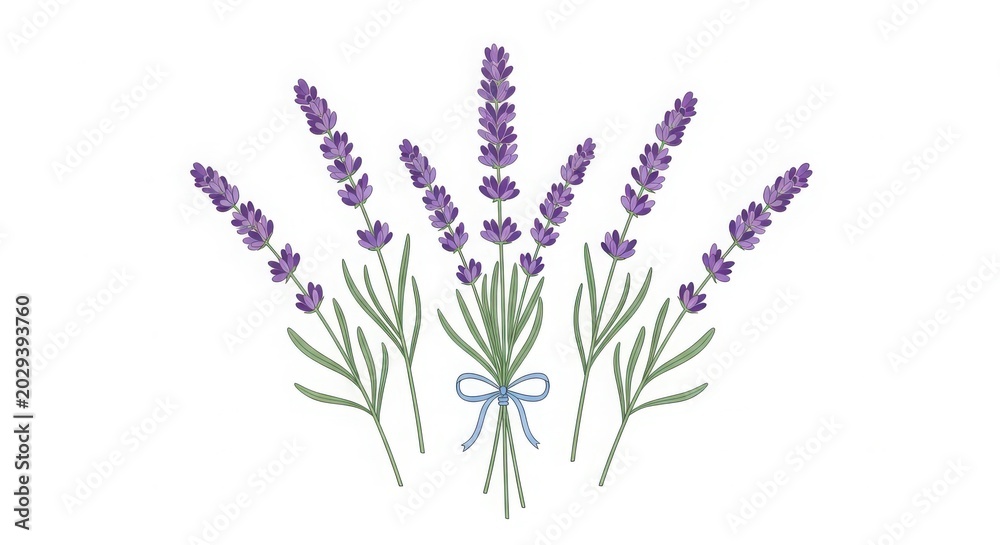 Fototapeta premium A bouquet of lavender flowers tied a blue ribbon isolated on white background