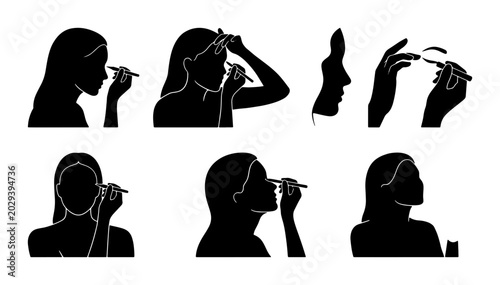 Photography Woman Applying Makeup Silhouettes, Beauty Routine Icons, Cosmetic Application St
