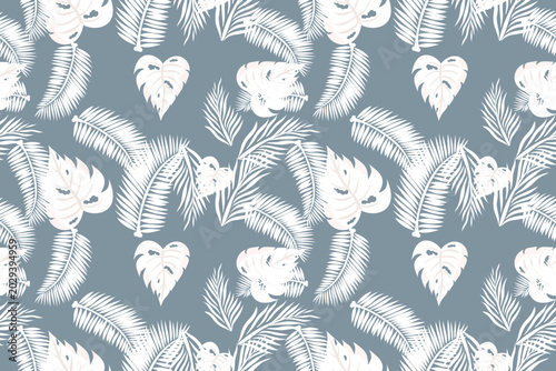 Boho Elegant seamless tropical pattern featuring palm leaves and monstera foliage deep soft beige tones. This botanical design brings a fresh summer vibe, perfect for fabric printing, fashion, 