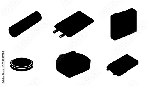 Foto Battery Icons Set, Energy Storage Symbols, Power Source Vector Graphics, Recharg