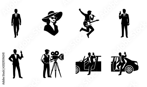 Foto Silhouette Icons: Business, Celebrity, Film Production, and Luxury Transport Vec