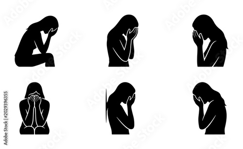 Tableau sur toile Sadness Silhouettes, Grief Iconography, Emotional Distress Poses, Female Despair