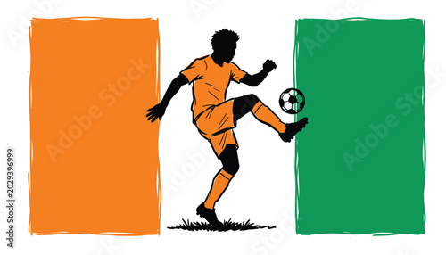 Bild auf Leinwand Ivory Coast soccer player juggling ball illustration representing national pride