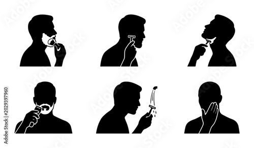 Tableau sur toile Man Shaving Silhouette Icons: Grooming, Hygiene, Personal Care, Male Routine Vec