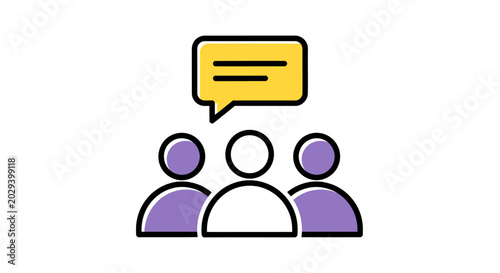 Group discussion and collaborative teamwork icon depicting communication and idea exchange in a shared moment.