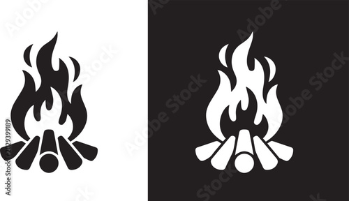 Campfire icon. Fireplace symbol. Bonfire vector illustration. Firewood logotype. icon