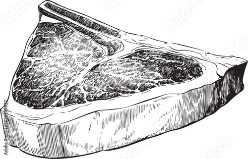 elegant black and white vector outline drawing of a triangular picanha steak with fat 