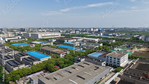 Canvas Print aerial view of an industrial park with neatly arranged factories