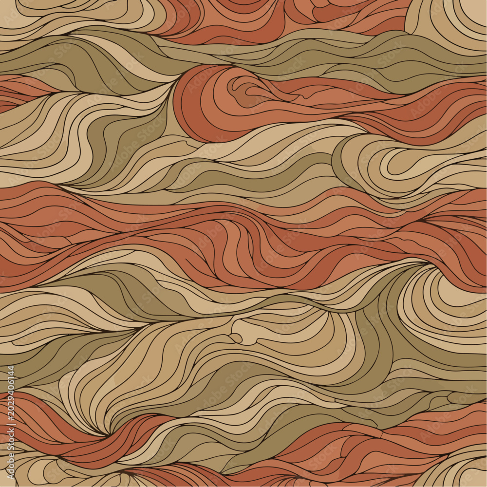 Fototapeta premium Abstract wavy pattern with flowing lines in warm earthy tones for decorative background