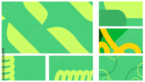 Set of Green and Lime Abstract Geometric Shapes Backgrounds - Modern Curved Organic Minimalist Pattern Collection Vector Illustration