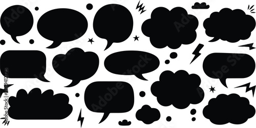 Vector set of black animal silhouettes with cats and wildlife illustration elements