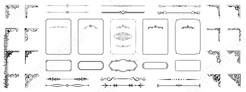 Vintage ornamental frame and decorative border collection isolated on white background, elegant elements for invitations, branding and templates.