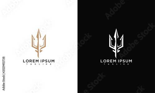 Modern Trident Logo Design - Gold and White Variations