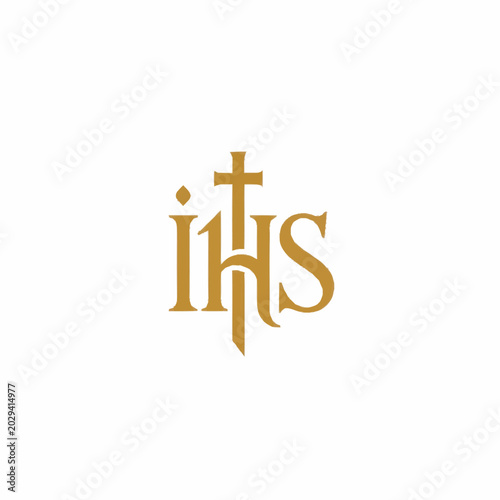 Canvastavla Golden IHS Monogram Symbol of Jesus Christ Religious Icon.