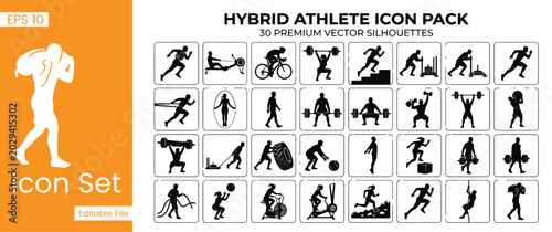 Bild auf Leinwand Hybrid Athlete Icon Pack  32 Premium Vector Fitness Gym and CrossTraining Silhou