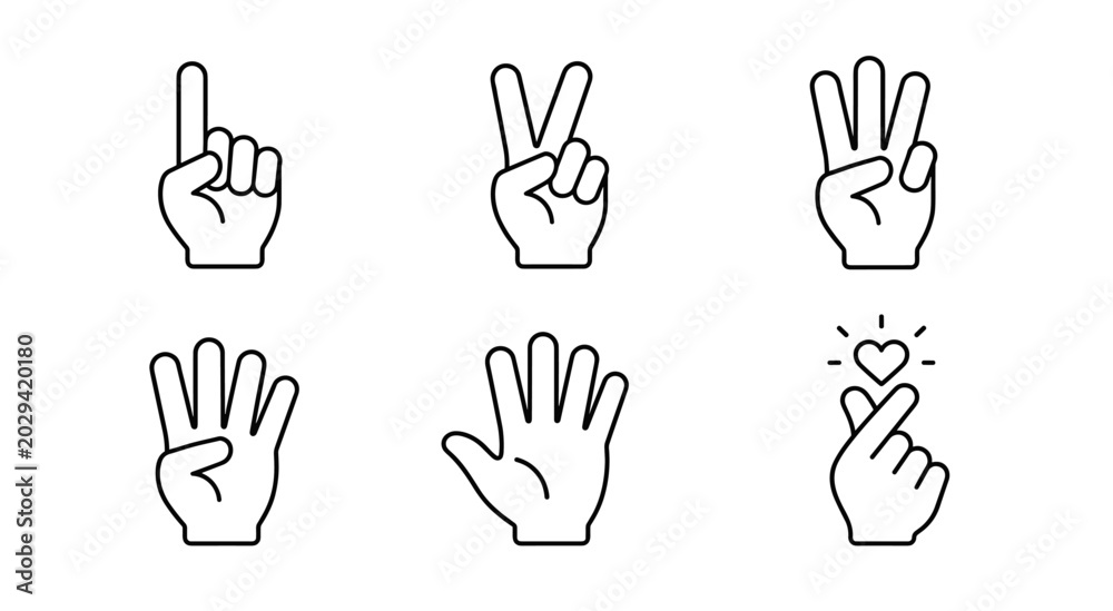 Fototapeta premium Set of hand gestures illustrating different signs and fingers counting