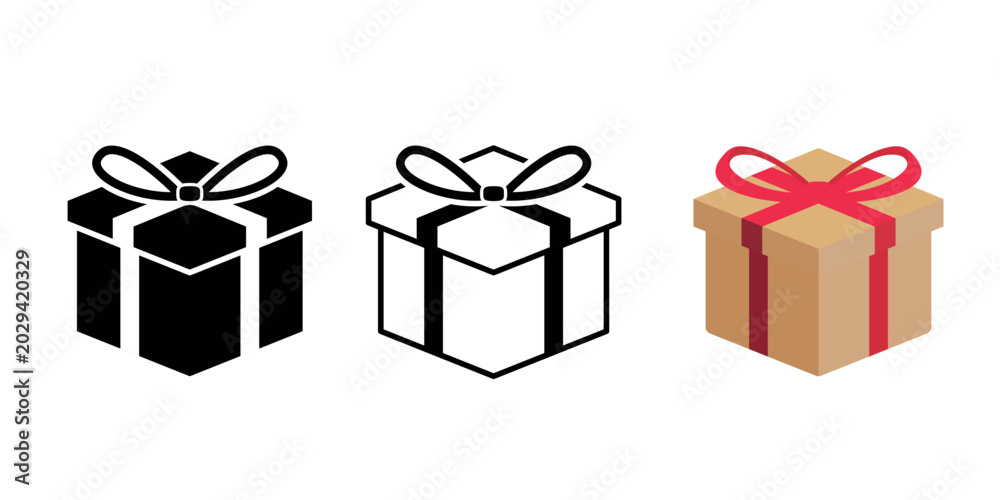 Fototapeta premium Gift box icon set, present or gift box