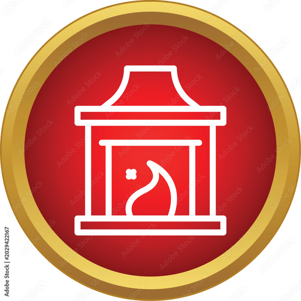 Fototapeta premium Fireplace icon showing a burning flame inside a decorative hearth