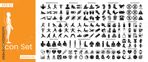 Konstfotografi Physical Therapy and Rehabilitation Icon Set Chiropractic Care Injury Recovery a