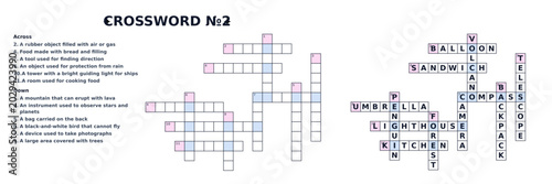 Crossword puzzle layout with clues and completed sections  